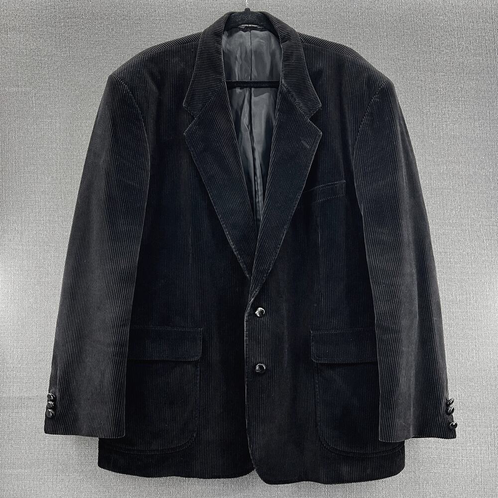 David Taylor Mens Black/Brown Corduroy Two Button Sports Coat Blazer Size 48R‎
